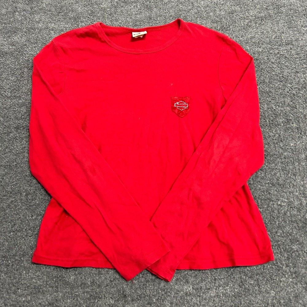 Harley-Davidson Shirt Womens 3X Red Cotton Long Sleeve Rhinestone Logo USA Made